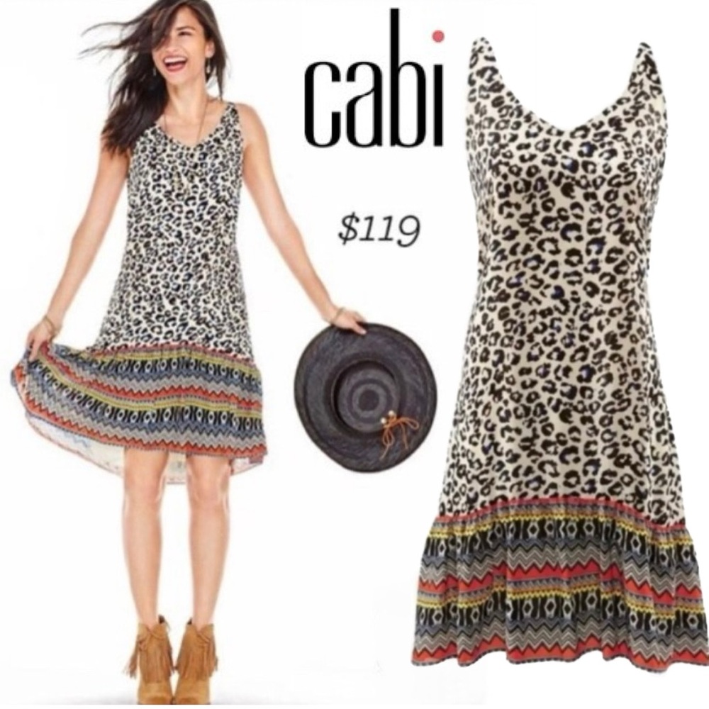 CAbi 5115 Safari Dress Animal Leopard Safari Print Sleeveless Tank Strap Medium